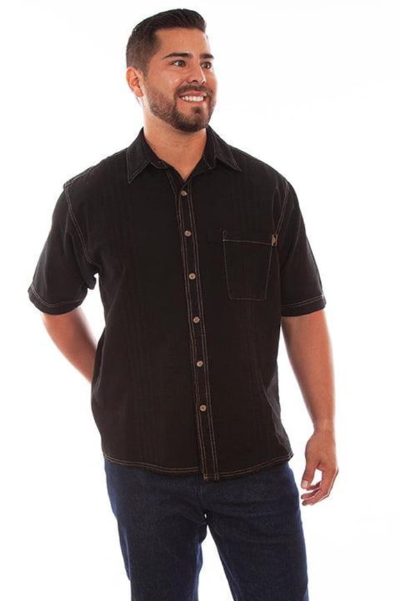 Scully Western Shirt Mens Short Sleeve Button Pleated L Black F0_4800