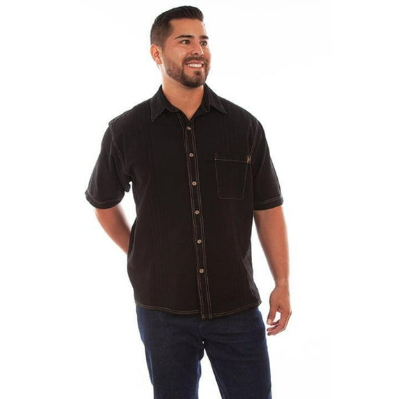 Scully Western Shirt Mens Short Sleeve Button Pleated L Black F0_4800