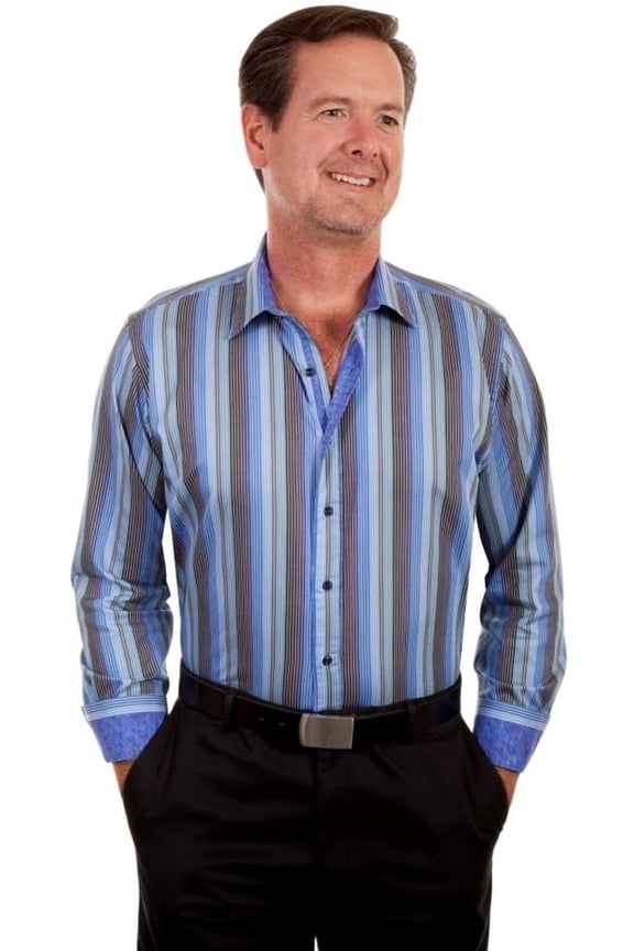 Scully Mens Sky 100% Cotton Stripe L/S Shirt S