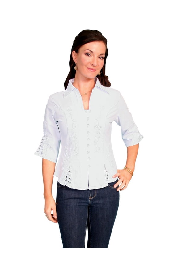 Scully Western Shirt Women 3/4 Sleeve Button L White F0_PSL-064