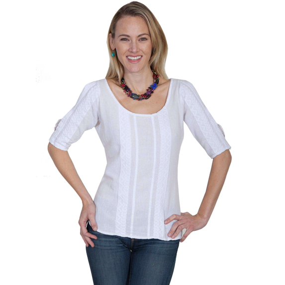 Scully Western Shirt Womens Cantina 3/4 Sleeve Crochet Panels PSL-178