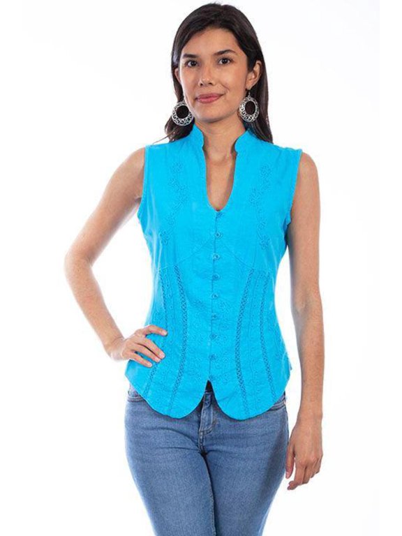 Scully Western Shirt Womens Cantina Tank Top Button S Turq F0_PSL-059