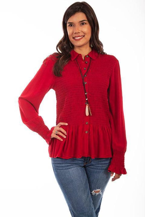 Scully Western Shirt Womens L/S Button Peplum L Red F0_HC616