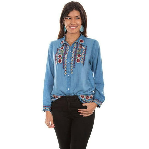 Scully Western Shirt Womens L/S Embroidered M Avalanche Blue F0_HC530