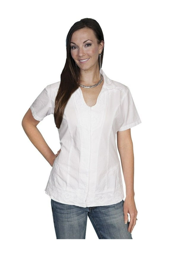 Scully PSL-121-WHT-S S.S. Women Button Shirt, White - Small