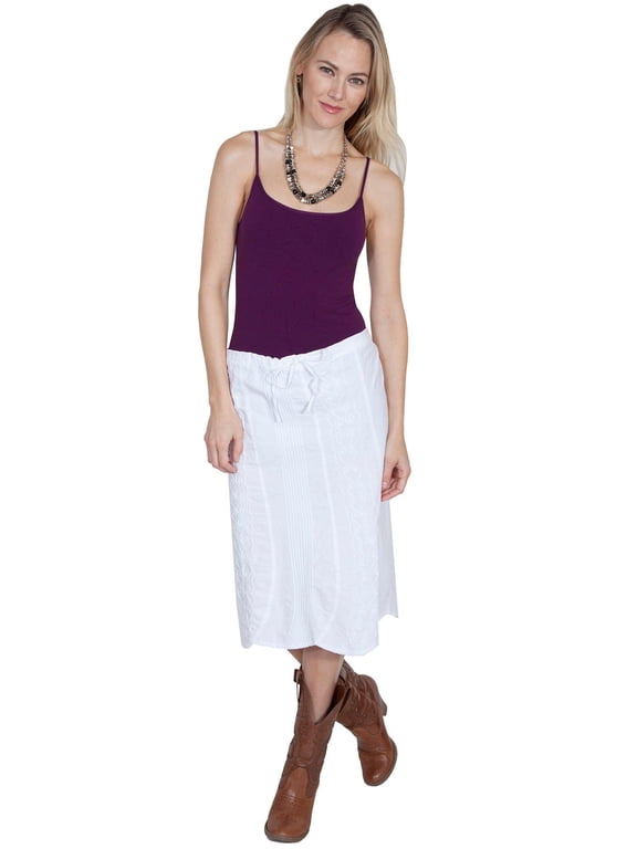 Scully PSL-188-WHT-XS Western Skirt Womens Cantina Embroidery Uneven Hemline, White - Extra Small