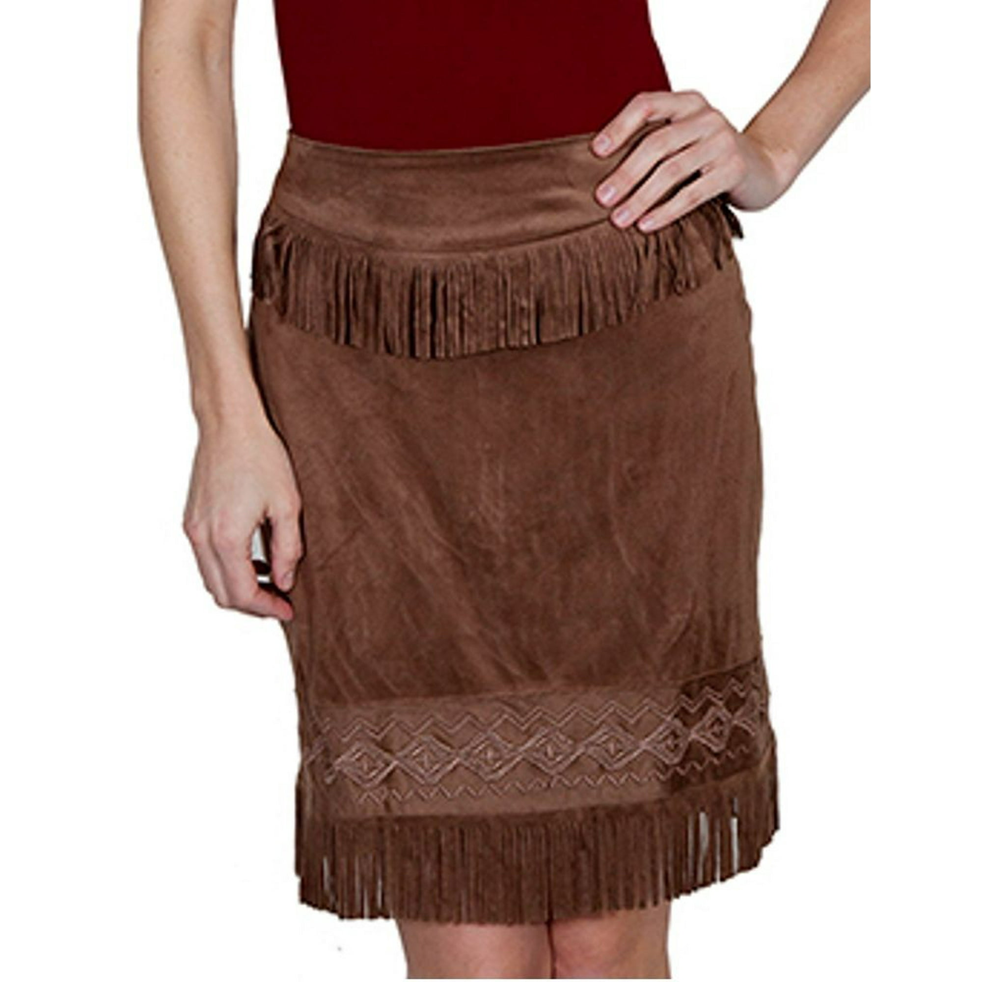 Scully Honey Creek Knee-Length Western Fringe Skirt Chocolate Brown HC252