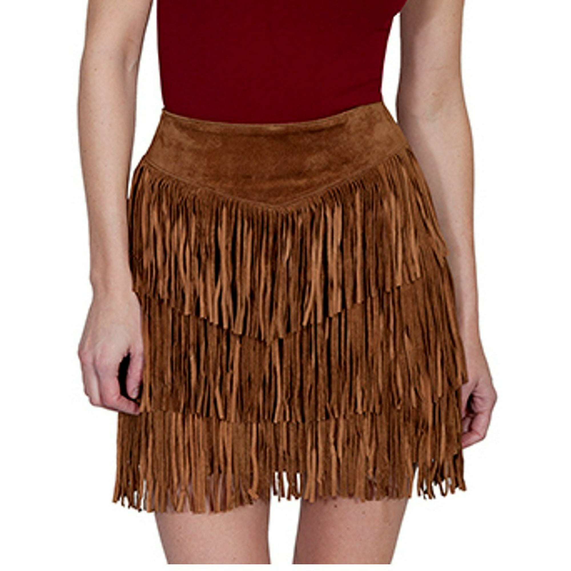 Scully Tiered Western Fringe Suede Zip Mini Skirt L704