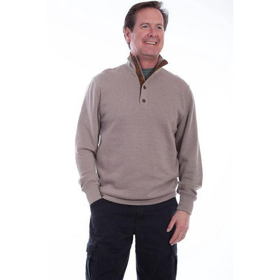 Scully Western Sweater Mens Pullover Elbow Patch L Taupe F0_5278