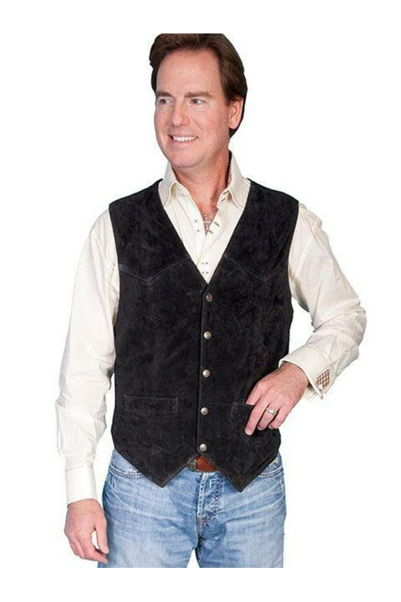 Scully 507-214-L-2XT Men Open Range Vest, Black Calf Suede - 2XL Tall