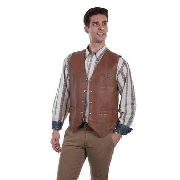 Scully Western Vest Mens Five Snap Leather Single Point Yoke 507