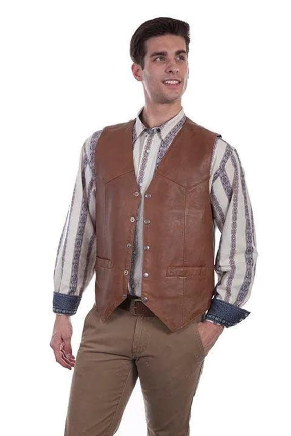 Scully Western Vest Mens Five Snap Leather Single Point Yoke 507