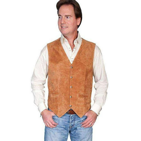 Scully Western Vest Mens Lambskin Calf Leather Snap Rust 507-212