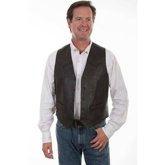 Scully Western Vest Mens Lambskin Leather Button 40 Long Black 503