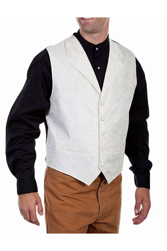 Scully RW093X-CRM-B-T-3XT Western Vest Mens Manly Quality Lined Paisley Button, Cream - 3XL Tall