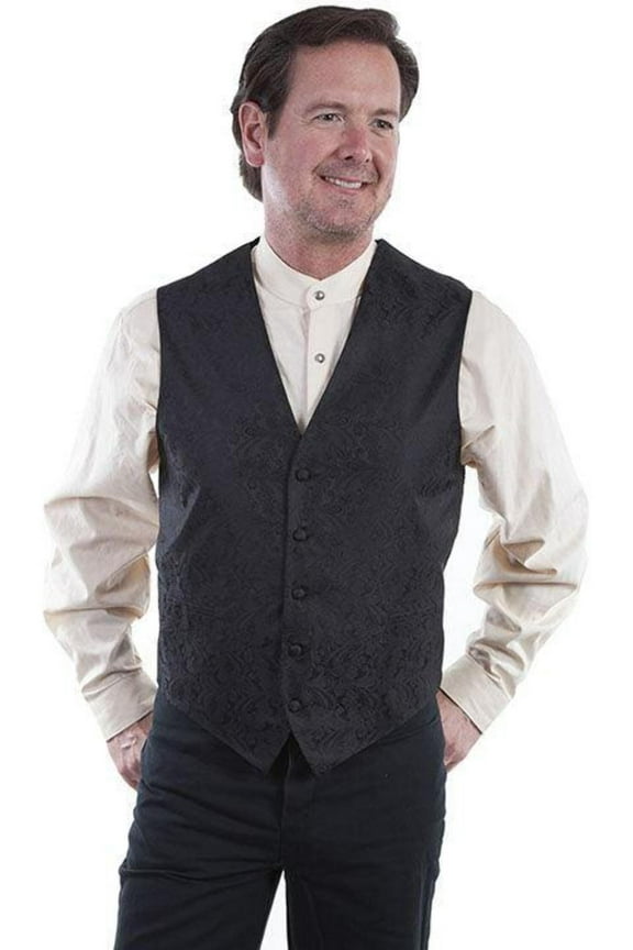 Scully RW093NXX-BLK-B-T-5X Western Vest Mens Quality Imported Paisley Button, Black - 5XL