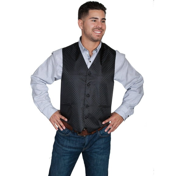 Scully RW251NX-BLK-B-T-3X Western Vest Mens Quality Masculine Dot Pattern Button, Black - 3XL