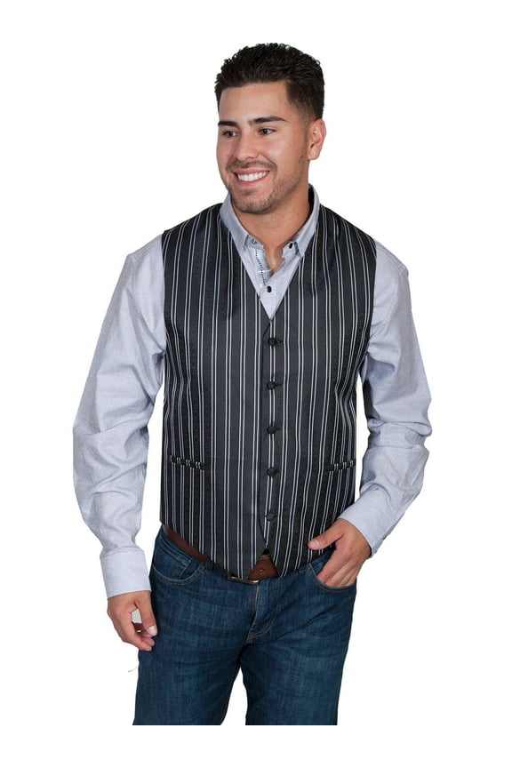 Scully RW169NX-BLK-B-T-3XT Western Vest Mens Quality Masculine Pinstripe Button, Black - 3XL Tall
