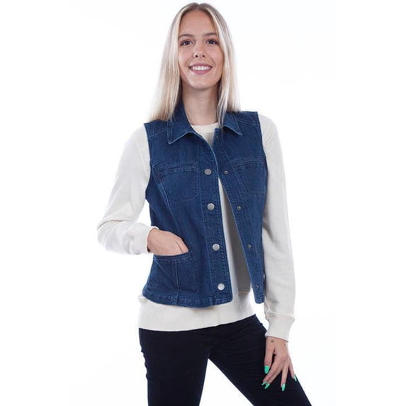 Scully Western Vest Women Pockets Snap Princess Seams S Denim F0_HC548