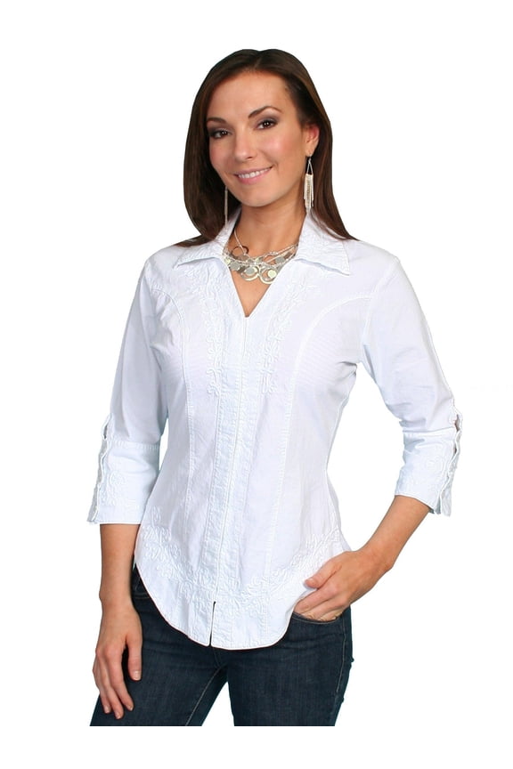 Scully Western Shirt Womens Cantina 3/4 Sleeve L White F0_PSL-063
