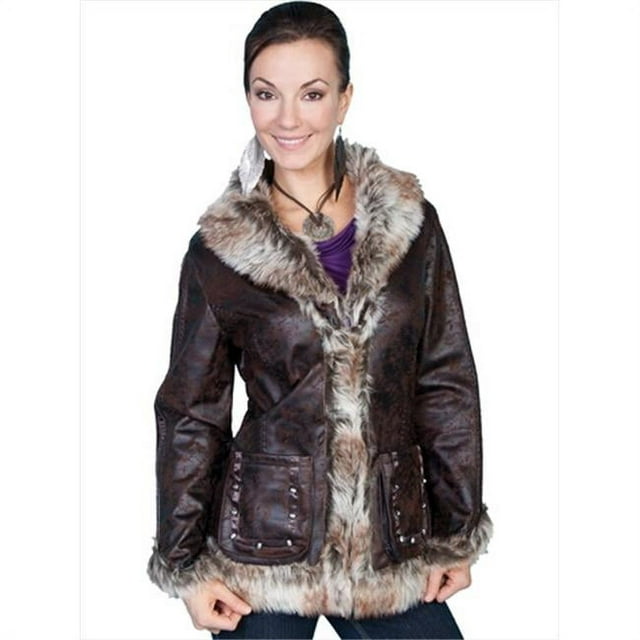 Scully Women's Faux Leather And Fur Jacket Dark Brown Medium  US