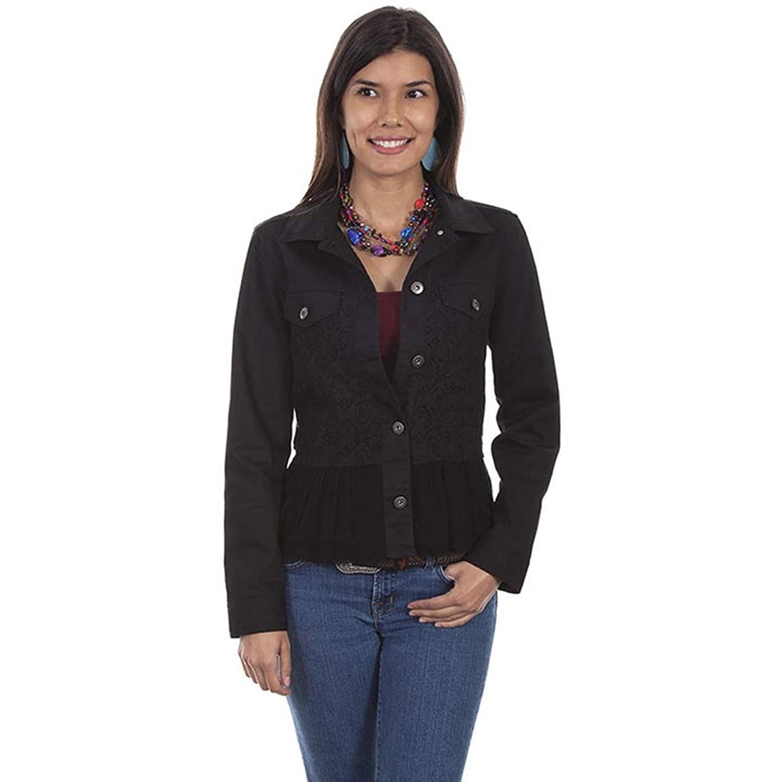 Black ruffle denim shop jacket