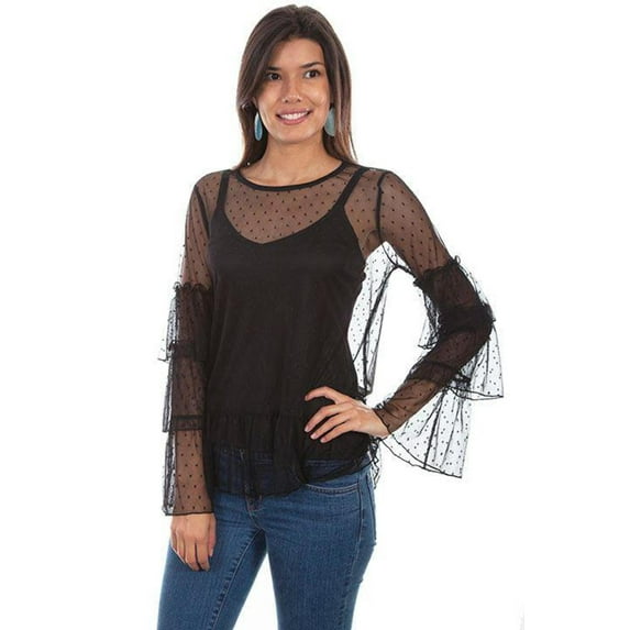 Scully Womens Black Nylon 2 Pc Swiss Dot L/S Tunic L