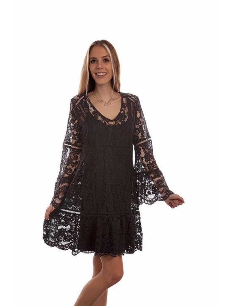 Scully Women's Lace Crochet Long Bell Sleeve Mini Dress - HC557-BLK US -  Walmart.com
