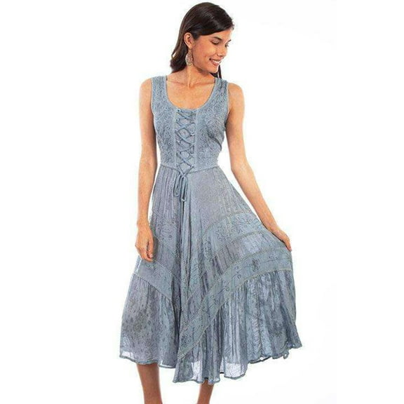 Scully Women's Lace-Up Jacquard Midi Dress Grey X-Small  US