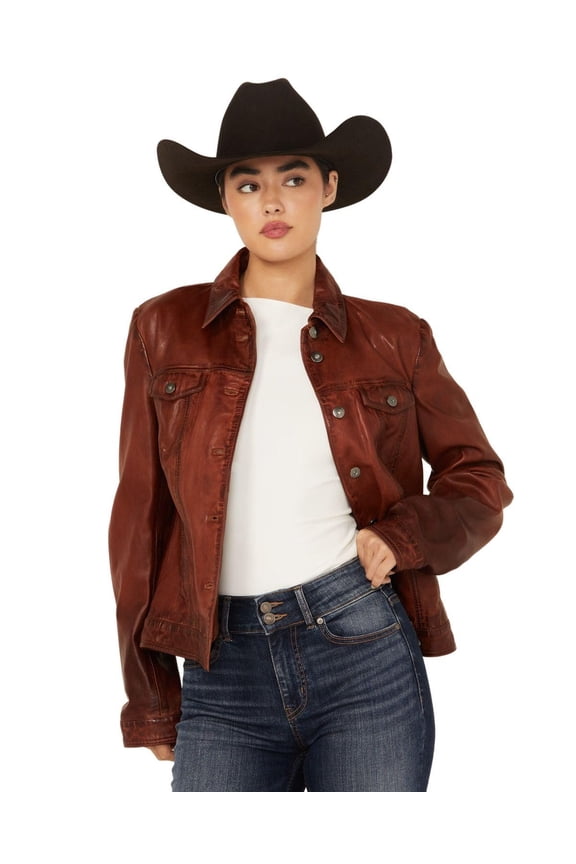 Scully L1159-164-XS Womens Leather Trucker Jacket, Vintage Brown - Extra Small