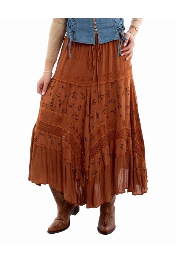 Scully HC958-RUS-L Womens Adorned Multi Panels 100 Percent Rayon Skirt, Rust - Large
