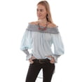 thumbnail image 1 of Scully Womens Blue Viscose Smocked L/S Blouse M, 1 of 2