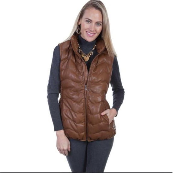 Scully Womens Cognac Premium Lamb Ribbed Vest - Extra Small