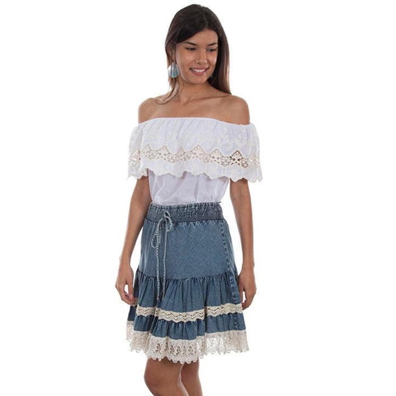 Scully Womens Denim 100% Cotton Acid Washed Skirt L