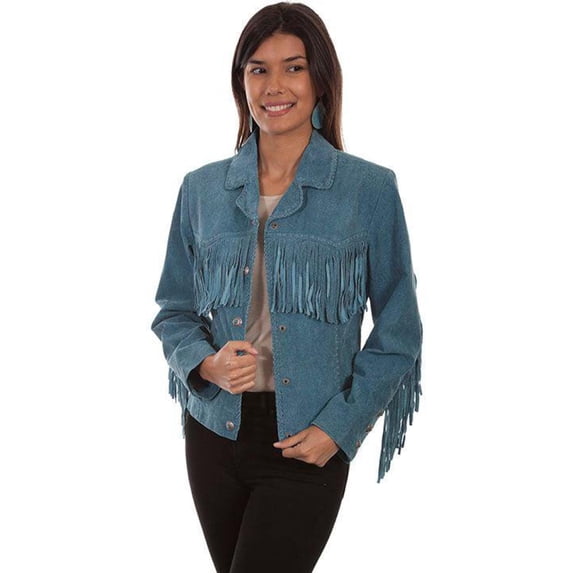 Scully Womens Denim Suede Western Fringe Jacket M