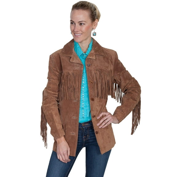 Scully Leather Womens Fringe Yokes Sleeves Suede Jacket Cinnamon M