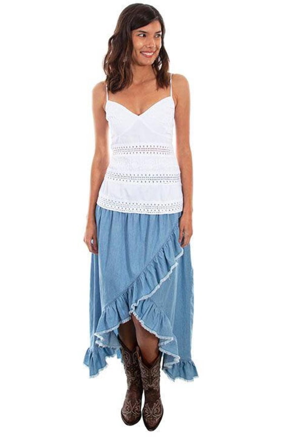 Scully Womens Light Blue 100% Cotton Hi/Lo Skirt M