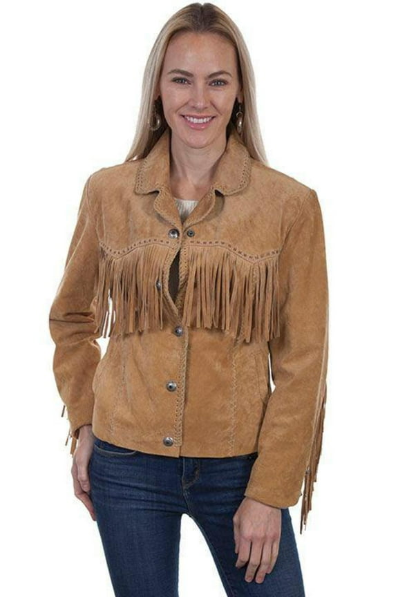 Scully Womens Old Rust Suede Snap Fringe Jacket M