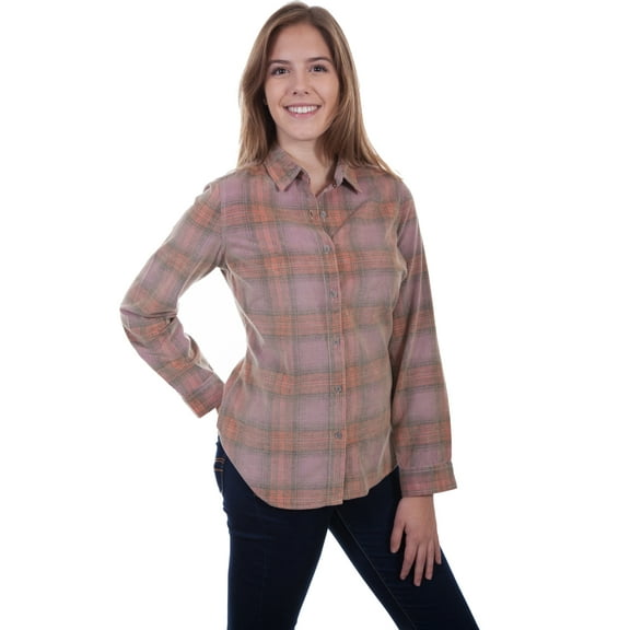 Scully Womens Purple/Red 100% Cotton Plaid L/S Shirt S