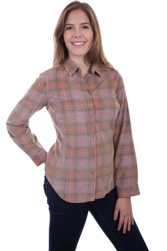 Scully Womens Purple/Red 100% Cotton Plaid L/S Shirt S