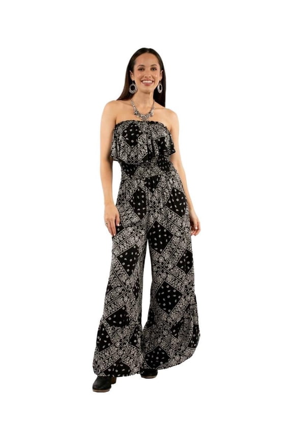 Scully Womens Strapless Ruffle Trim Black Lyocell S/L Jumpsuit S