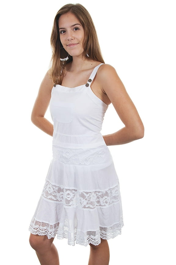 Scully Womens White 100% Cotton Front Pocket S/L Dress M