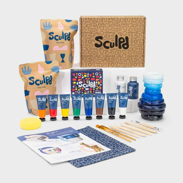 Sculpd Home Pottery Kit with Gloss Varnish and Classic Tones Paints