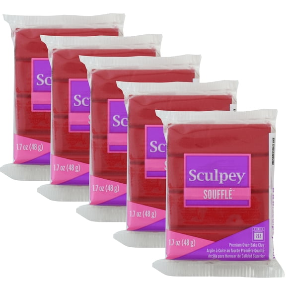 Sculpey Souffl: Cherry Pie, 5 Pack - 1.7oz Bars, Red, Polymer Oven Bake Clay, Suede-Lightweight-Flexible, Non-Toxic, Jewelry, DIY Art-Craft Projects