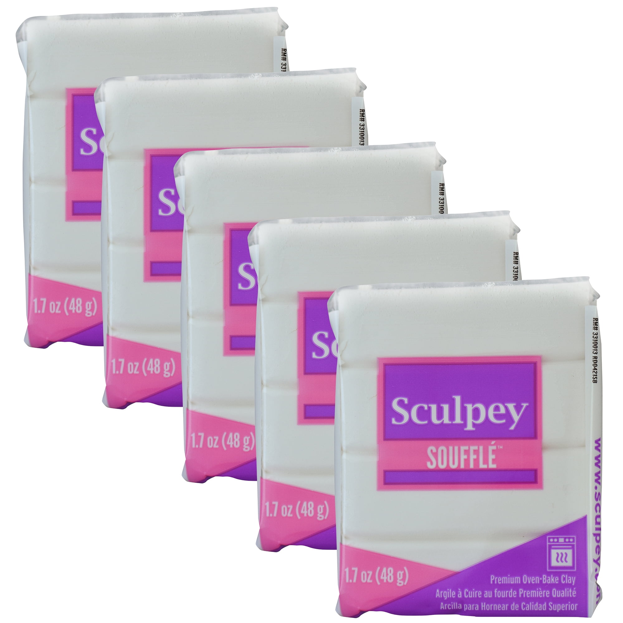 Sculpey Soufflé: Igloo, 5 Pack - 1.7oz Bars, White, Polymer Oven Bake Clay, Suede-Lightweight-Flexible, Non-Toxic, Jewelry, DIY Arts & Crafts Projects