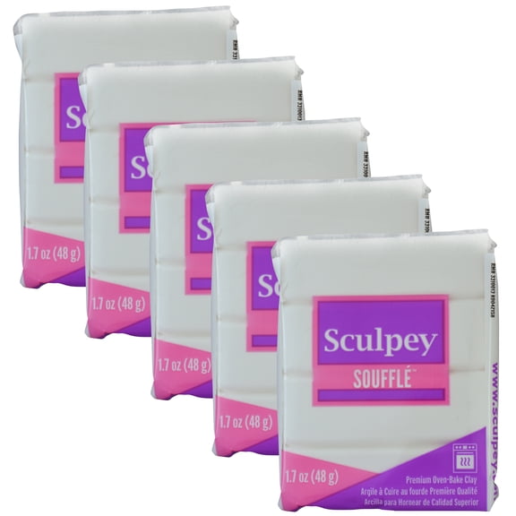 Sculpey Souffl: Igloo, 5 Pack - 1.7oz Bars, White, Polymer Oven Bake Clay, Suede-Lightweight-Flexible, Non-Toxic, Jewelry, DIY Arts & Crafts Projects