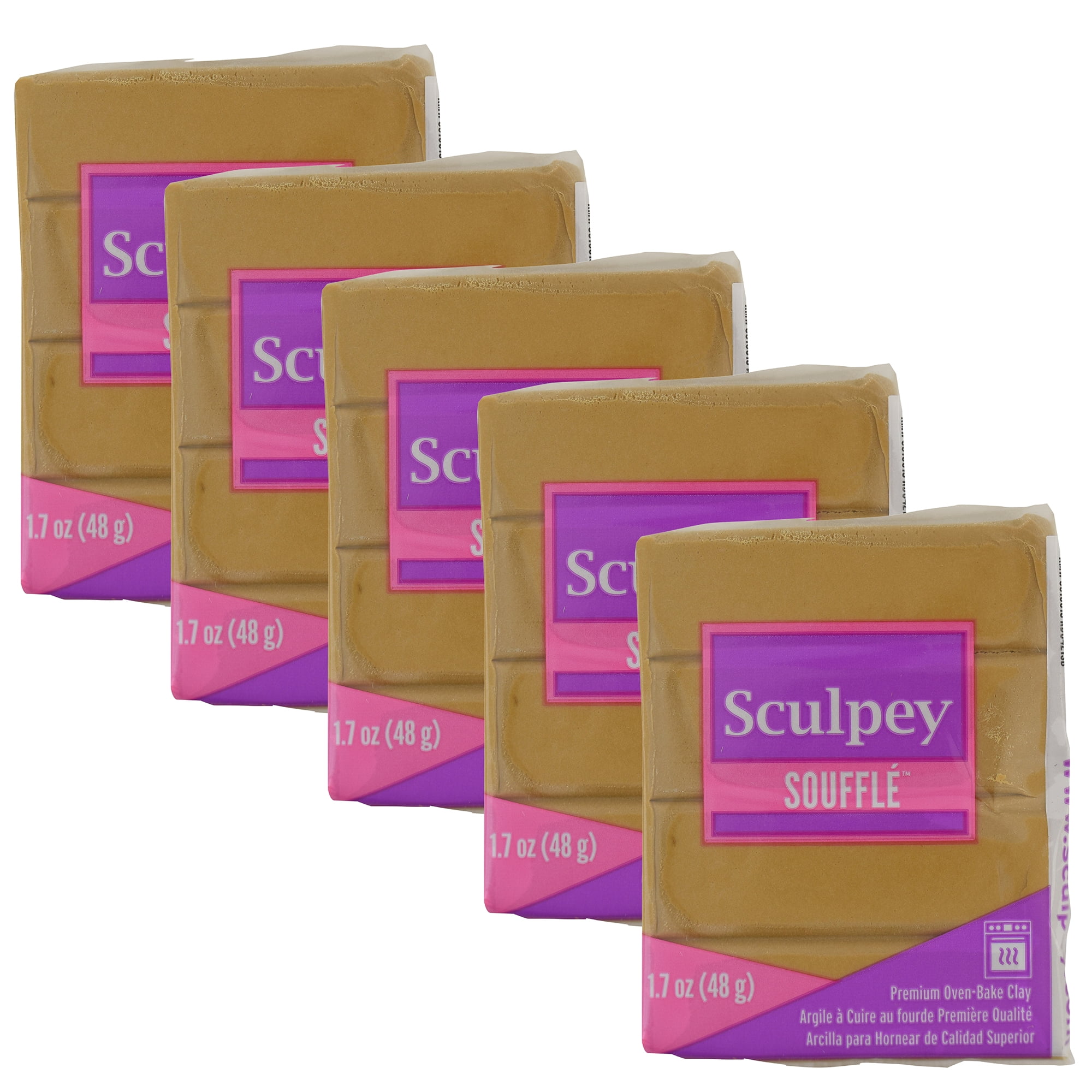 Sculpey Soufflé: Latte, 5 Pack - 1.7oz Bars, Tan, Polymer Oven Bake Clay, Suede-Lightweight-Flexible, Non-Toxic, Jewelry, DIY Arts & Crafts Projects