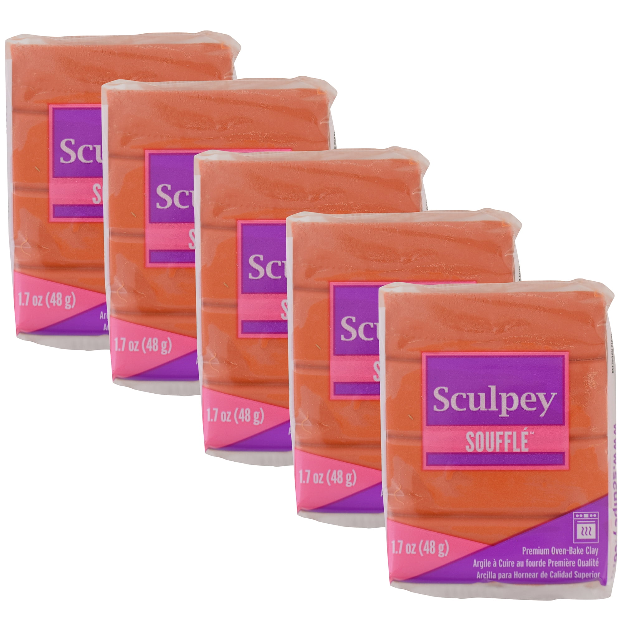 Sculpey Soufflé: Pumpkin, 5 Pack - 1.7oz Bars, Orange, Polymer Oven Bake Clay, Suede-Lightweight-Flexible, Non-Toxic, Jewelry, DIY Art-Crafts Projects