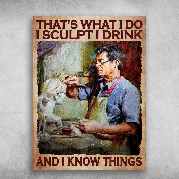 Sculpt Man, Sculpt And Wine - That's What I Do, I Sculpt, I Drink, And I Know Things, Gift For Sculpt Lover 16 x 24 Inch Poster
