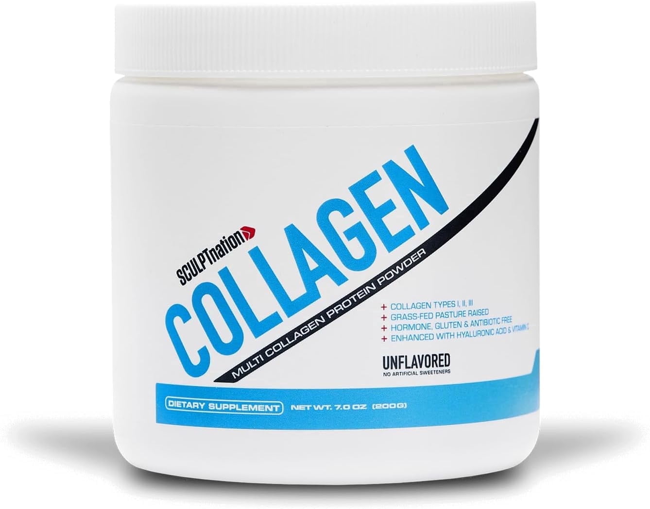 Sculpt Nation Collagen Peptides Powder Types I II III with Hyaluronic Acid, Hair Skin Nails and Joint Support, Unflavored, 30 Day Supply, 7.0 oz